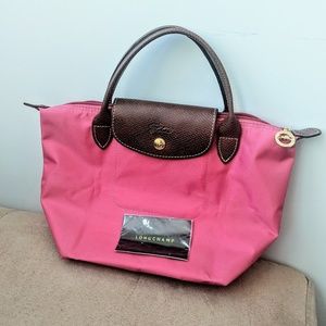 Longchamp small short handle pink tote